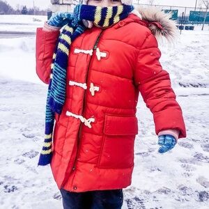 Mini Boden Toggle Button Puffer Coat parka size 6/7 fur lined hood